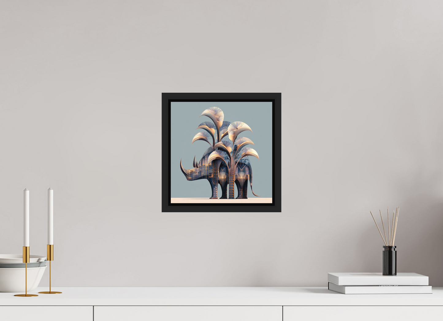 10 x 10″, Photo Print on Aluminum Backing with boarder Abstract Rhino