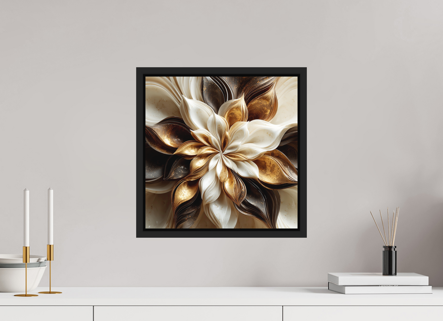 15 x 15″, Photo Print on Aluminum Backing with boarder Coffee Marble Flower