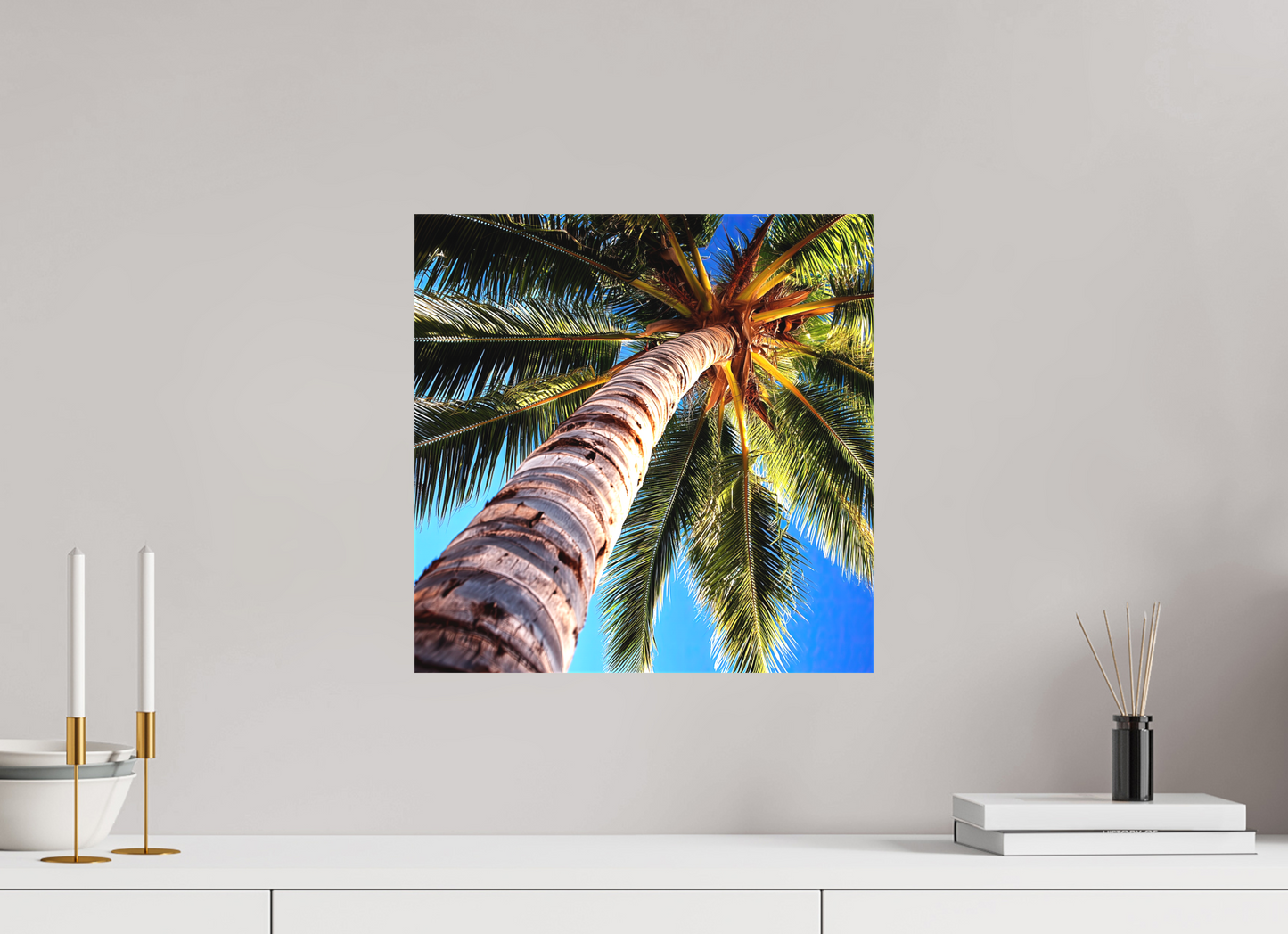 15 x 15″, Textile on Canvas Palm Tree