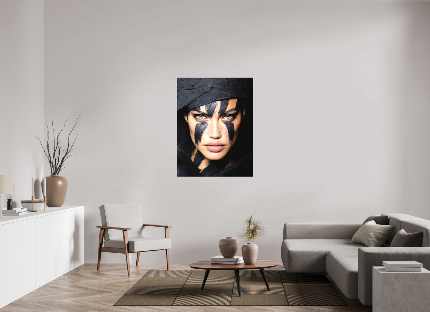 36 x 47″, Textile on Canvas Charcoal Woman