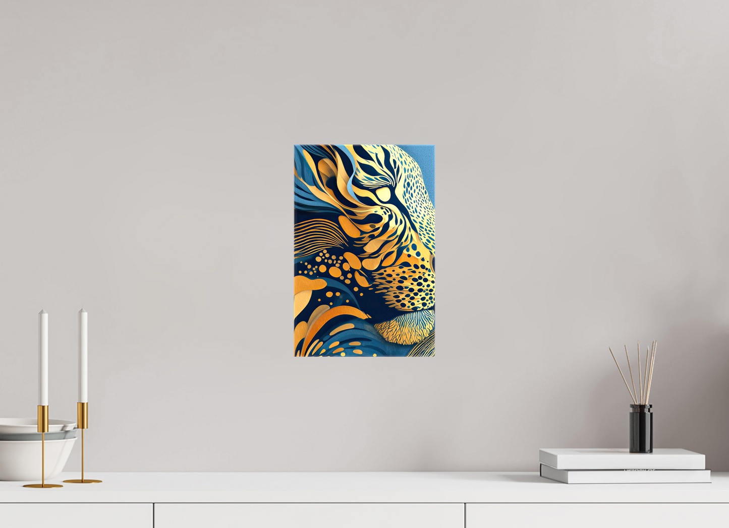 8 x 12.2″, Glossy Canvas Yellow & Blue Cheetah