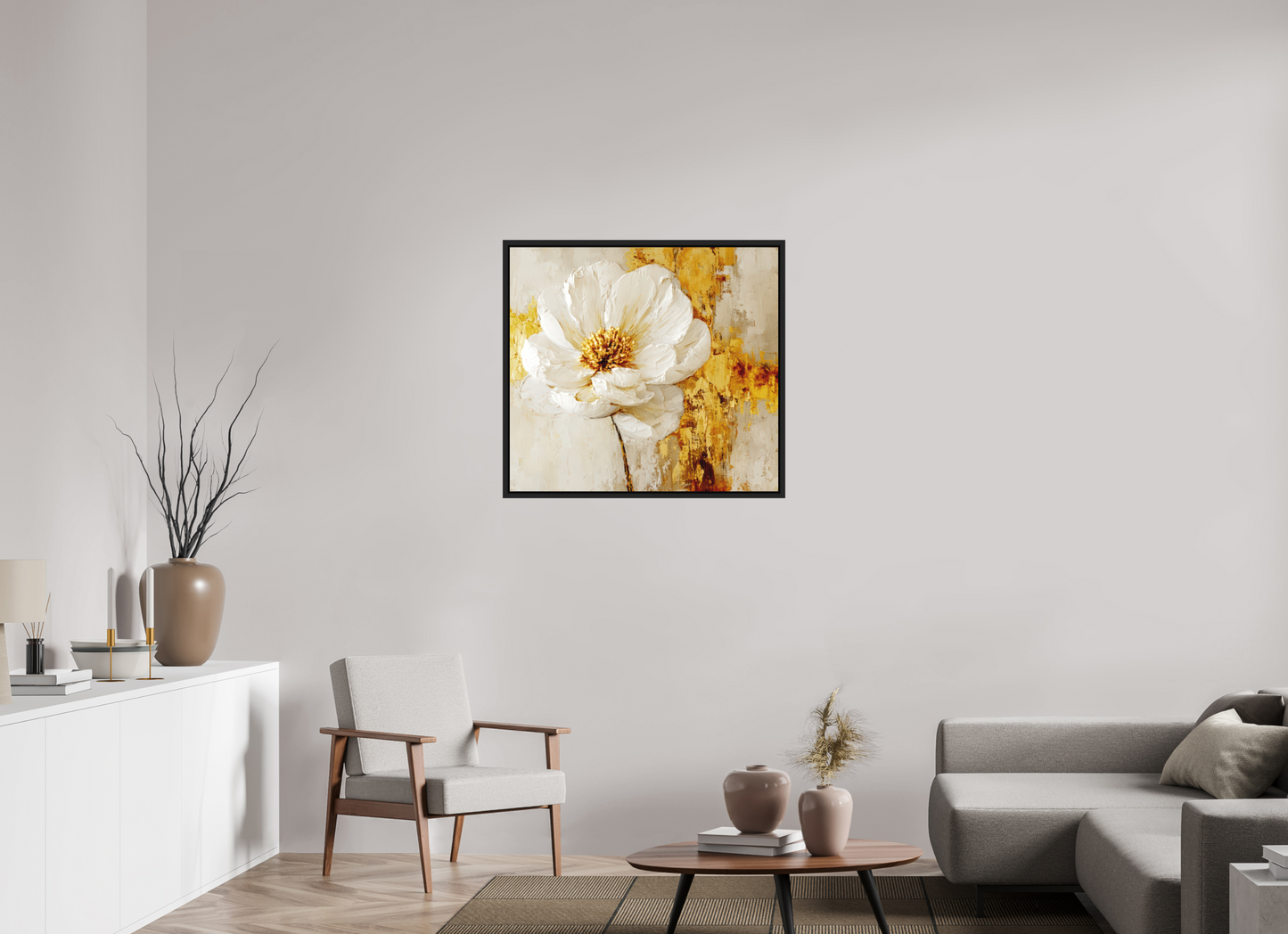 34.1 x 31″, Photo Print on Aluminum Backing with boarder White and Gold Flower 3