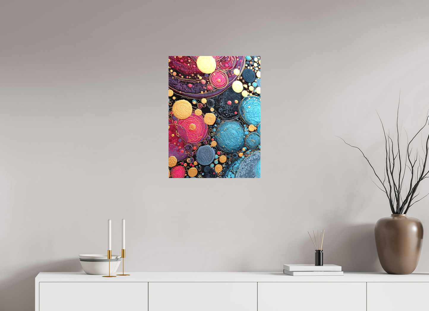 18 x 24″, Textile on Canvas Abstract Circles