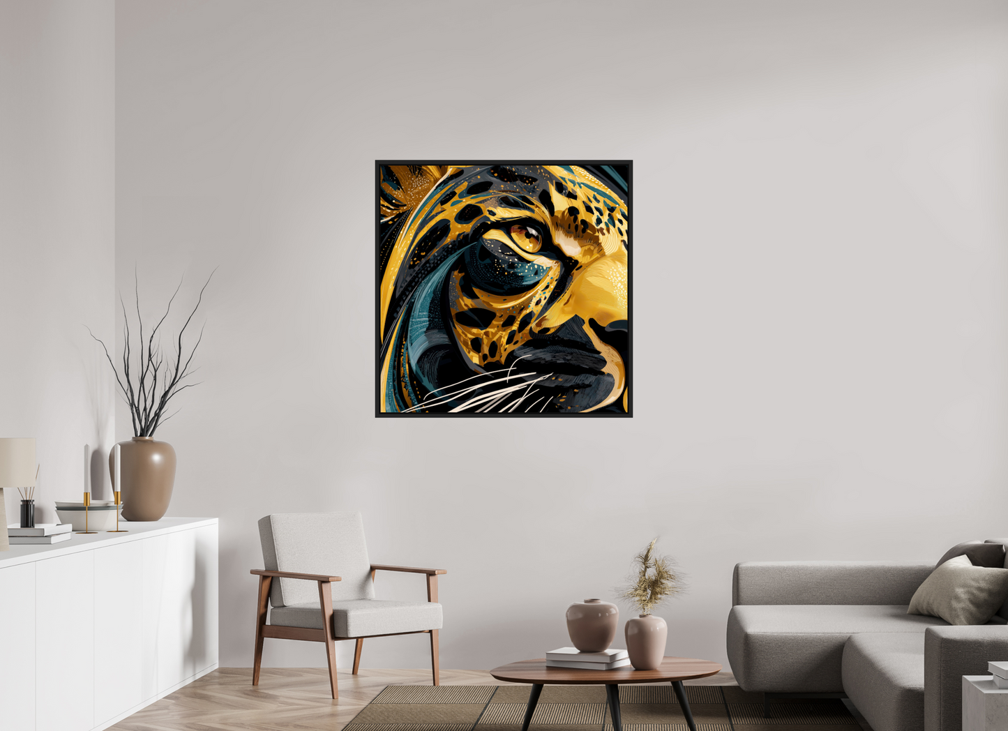 40 x 40″, Fine Art Print on Aluminum Dibond with Boarder Abstract Panther