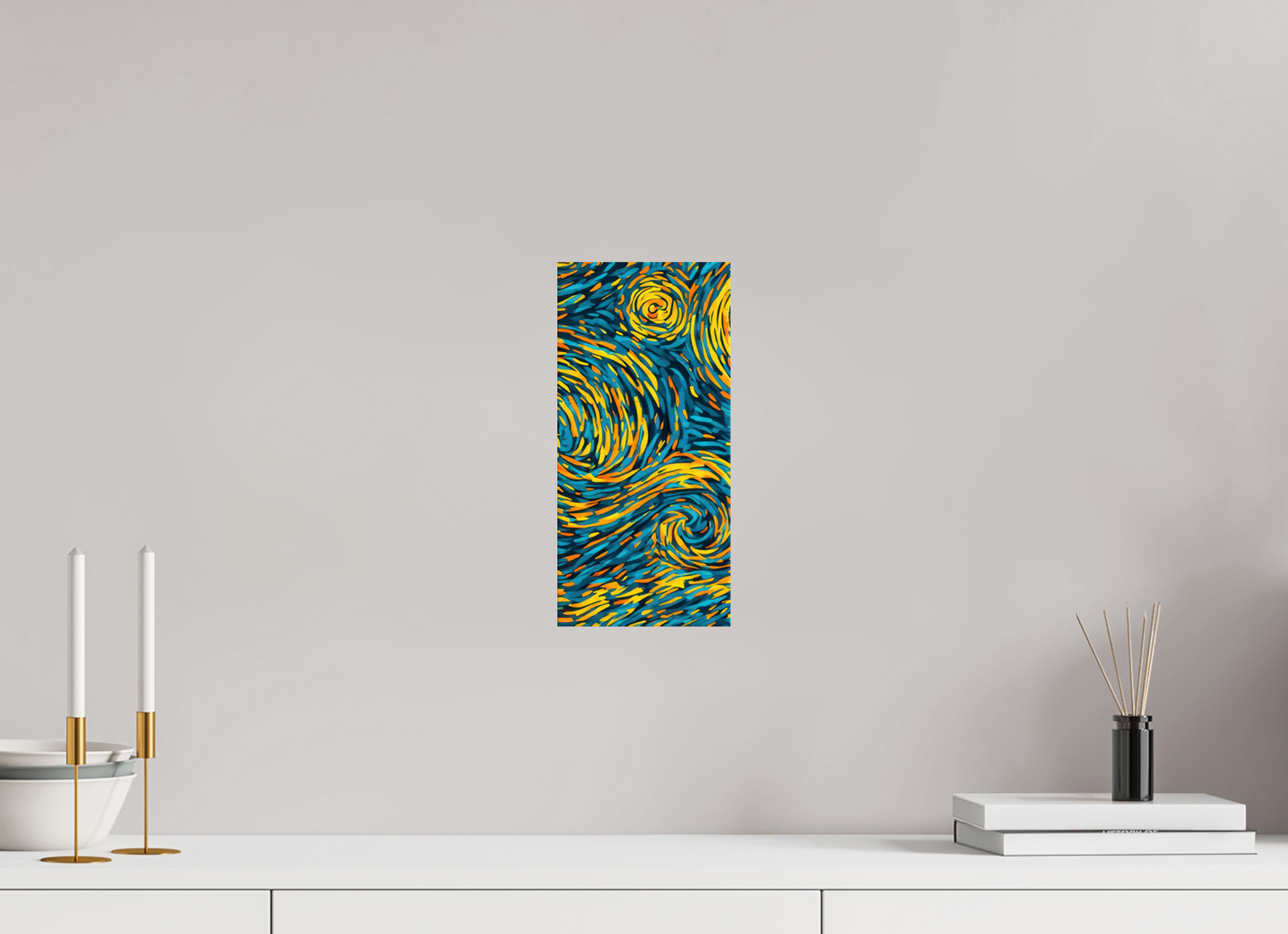 6 x 12.6″, Fine Art Print On Aluminum Dibond Abstract Blue & Yellow Swirls