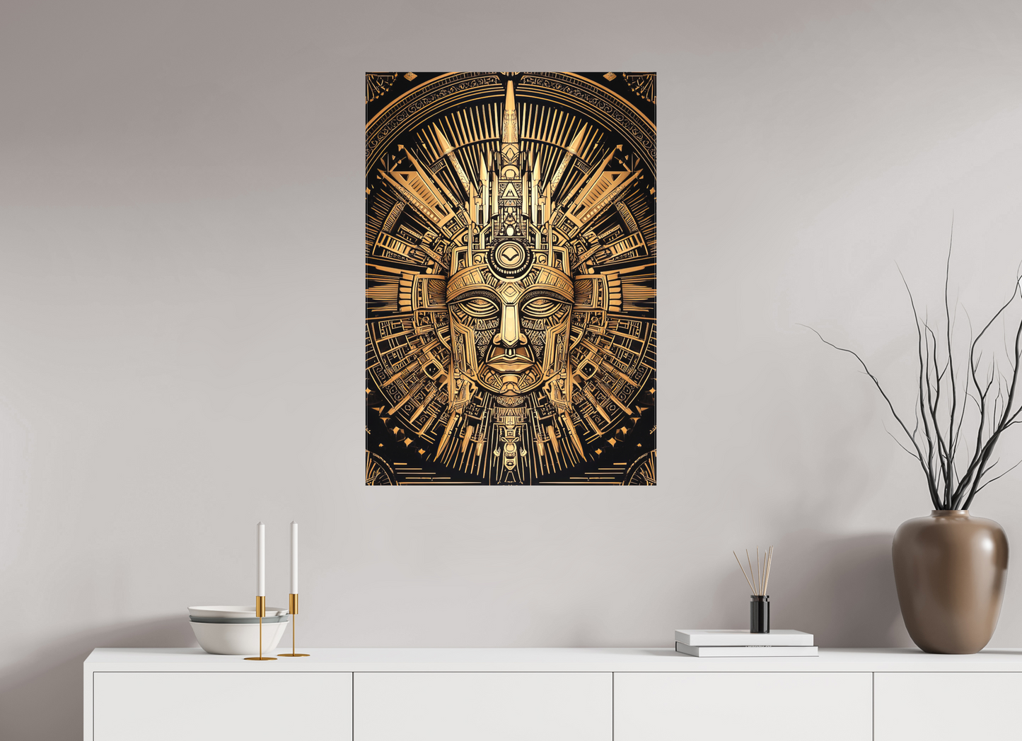 24 x 34.3″, Textile on Canvas Tribal Gold