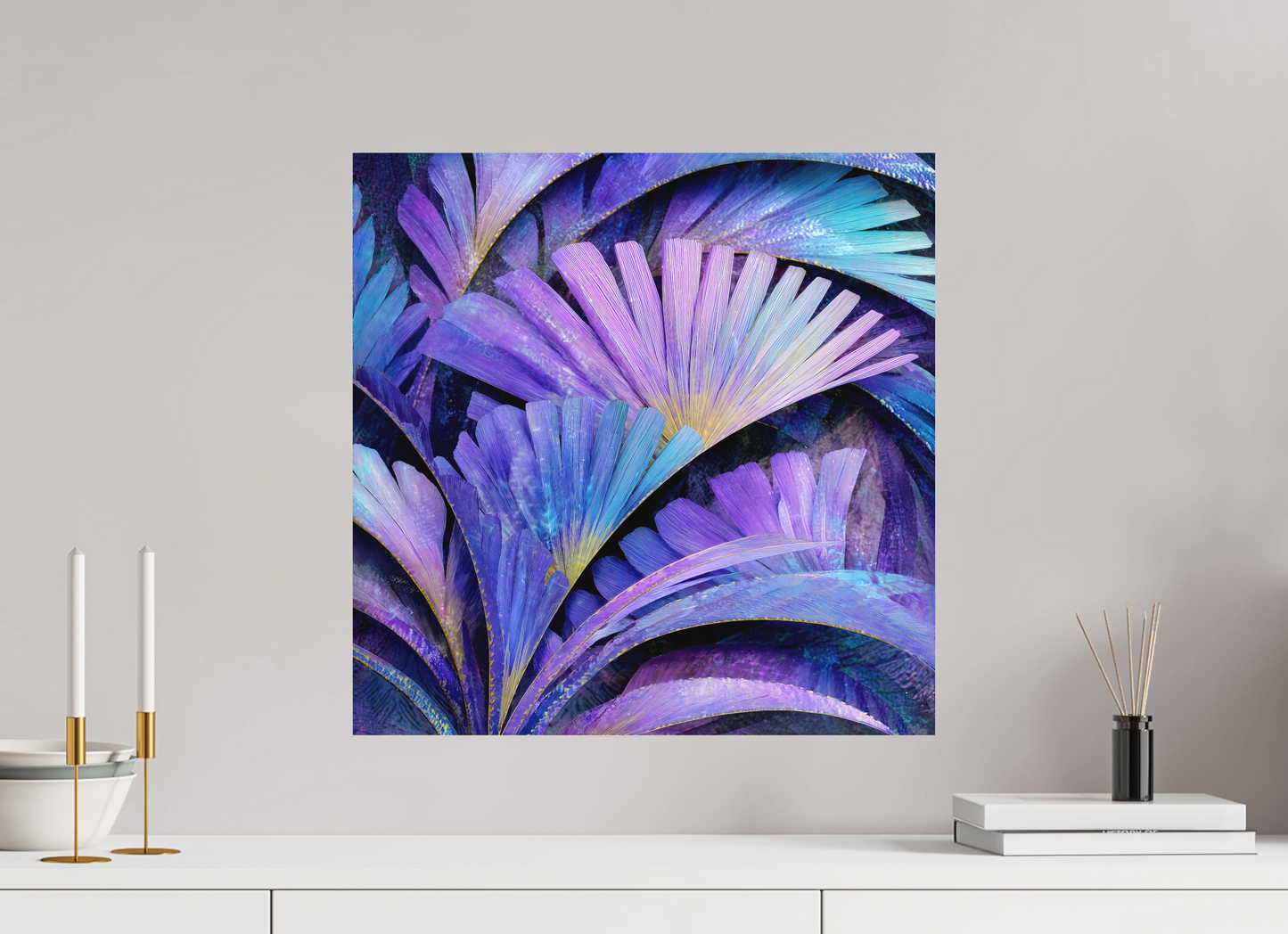20 x 20″, Photo Print on Aluminum Backing Art Deco Purple Flowers