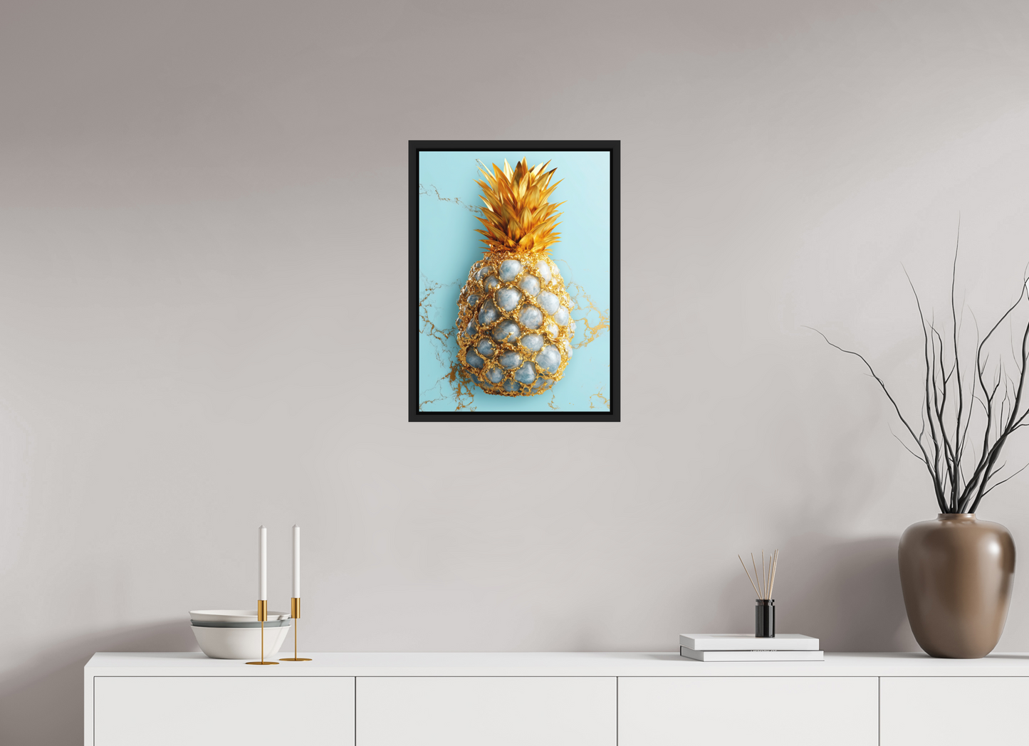 16 x 21.8″, Photo Print on Aluminum Backing with boarder Gold Pineapple