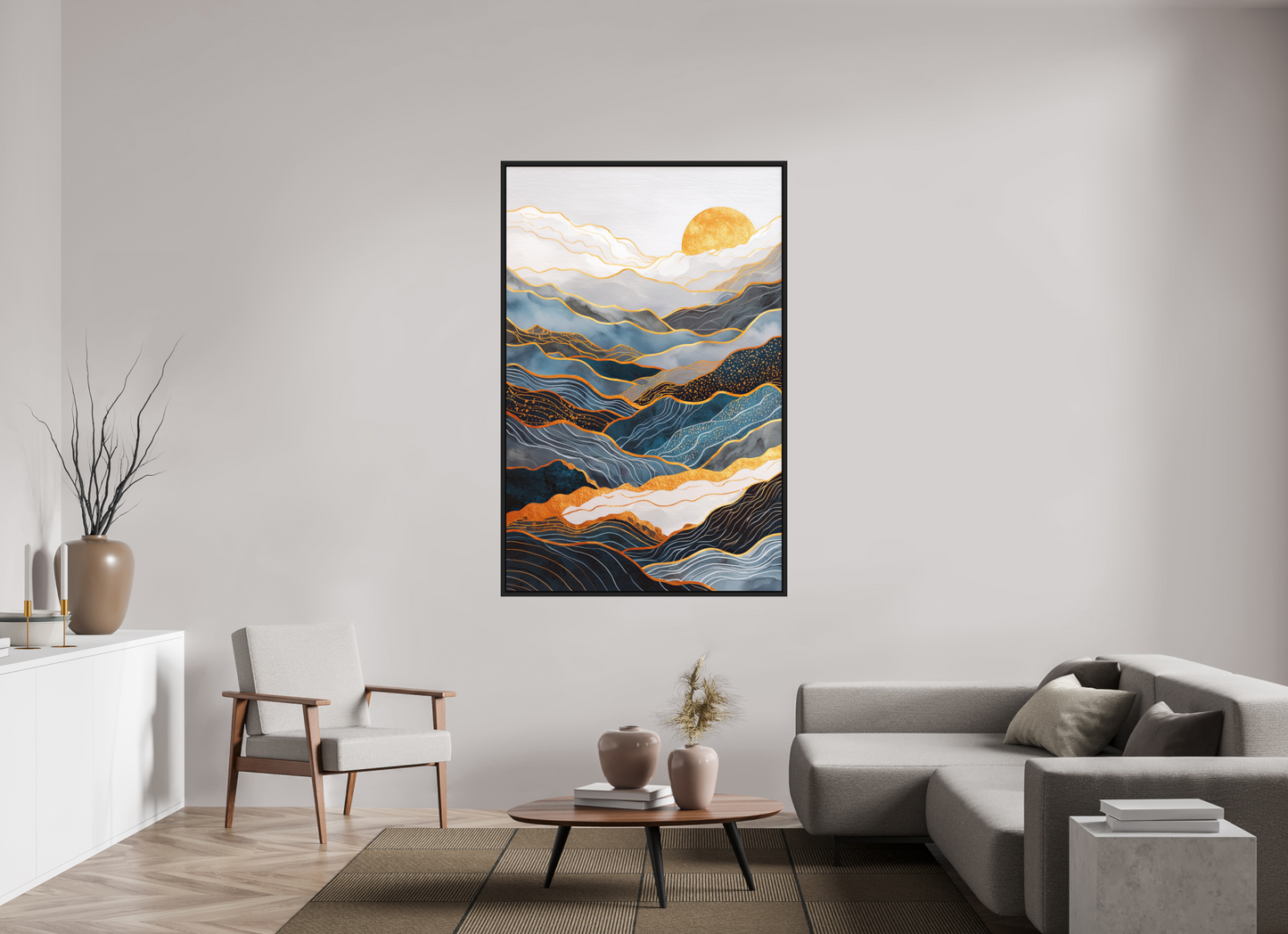 43 x 66.3″, Photo Print on Aluminum Backing with boarder Abstract Art Deco Mountains