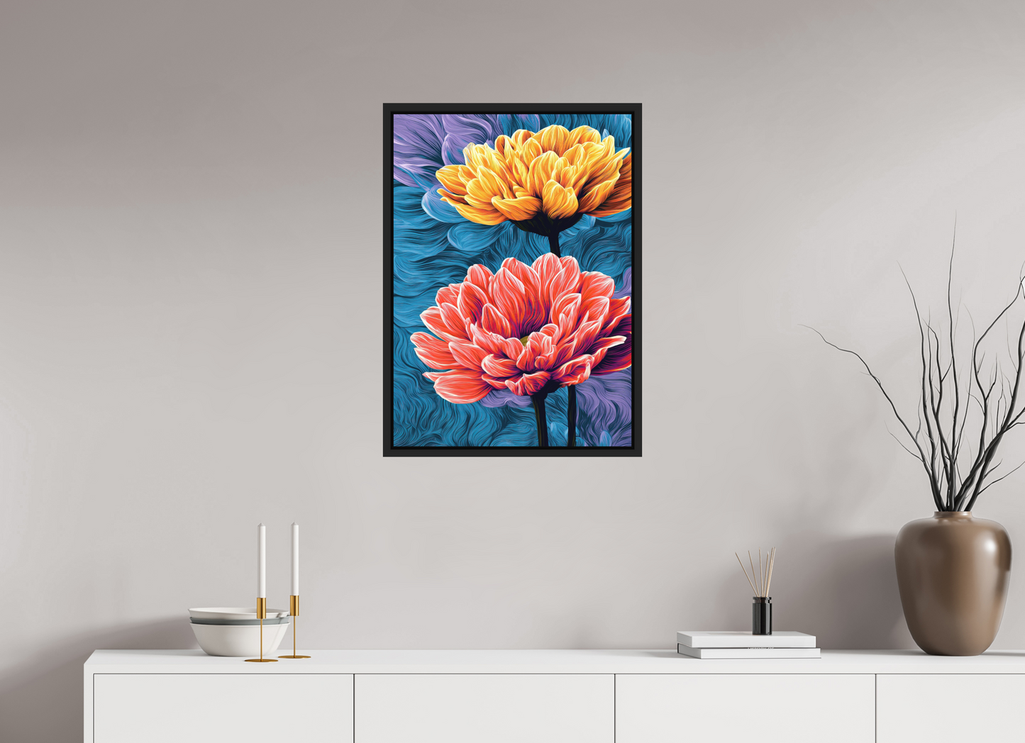 20 x 28″, Photo Print on Aluminum Backing with boarder Warm Flowers
