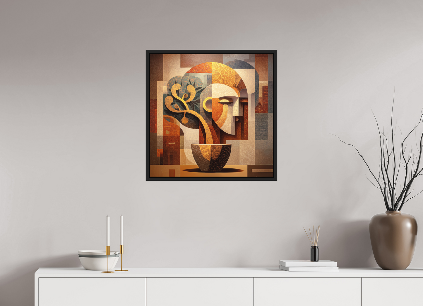 25 x 25″, Photo Print on Aluminum Backing with boarder Abstract Pot Head