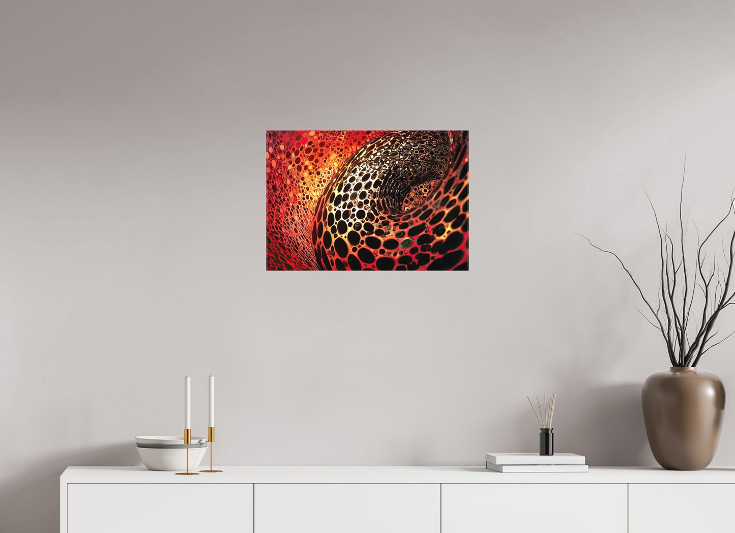 23.2 x 16″, Textile on Canvas Red Leopard