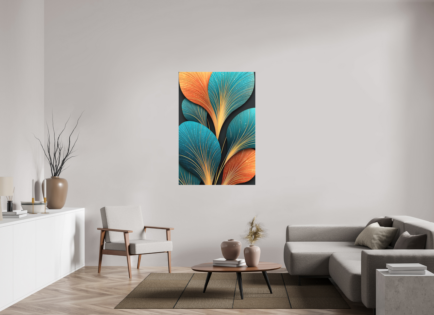 36 x 53.2″, Textile on Canvas Art Deco Flowers