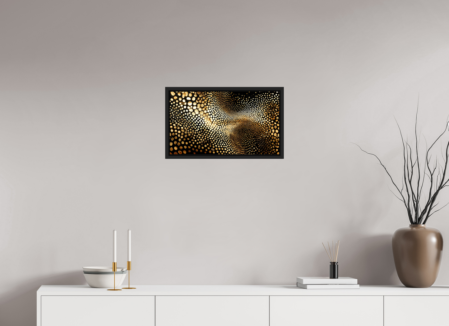 21 x 12″, Fine Art Print on Aluminum Dibond with Boarder Gold Dot Wave