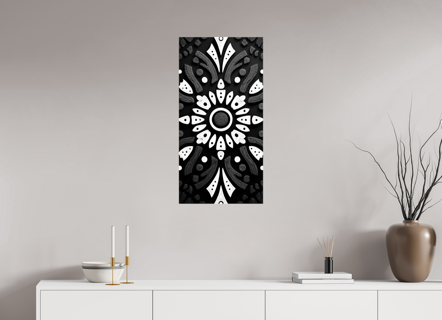 16 x 32″, Glossy Canvas Black & White Tribal 1