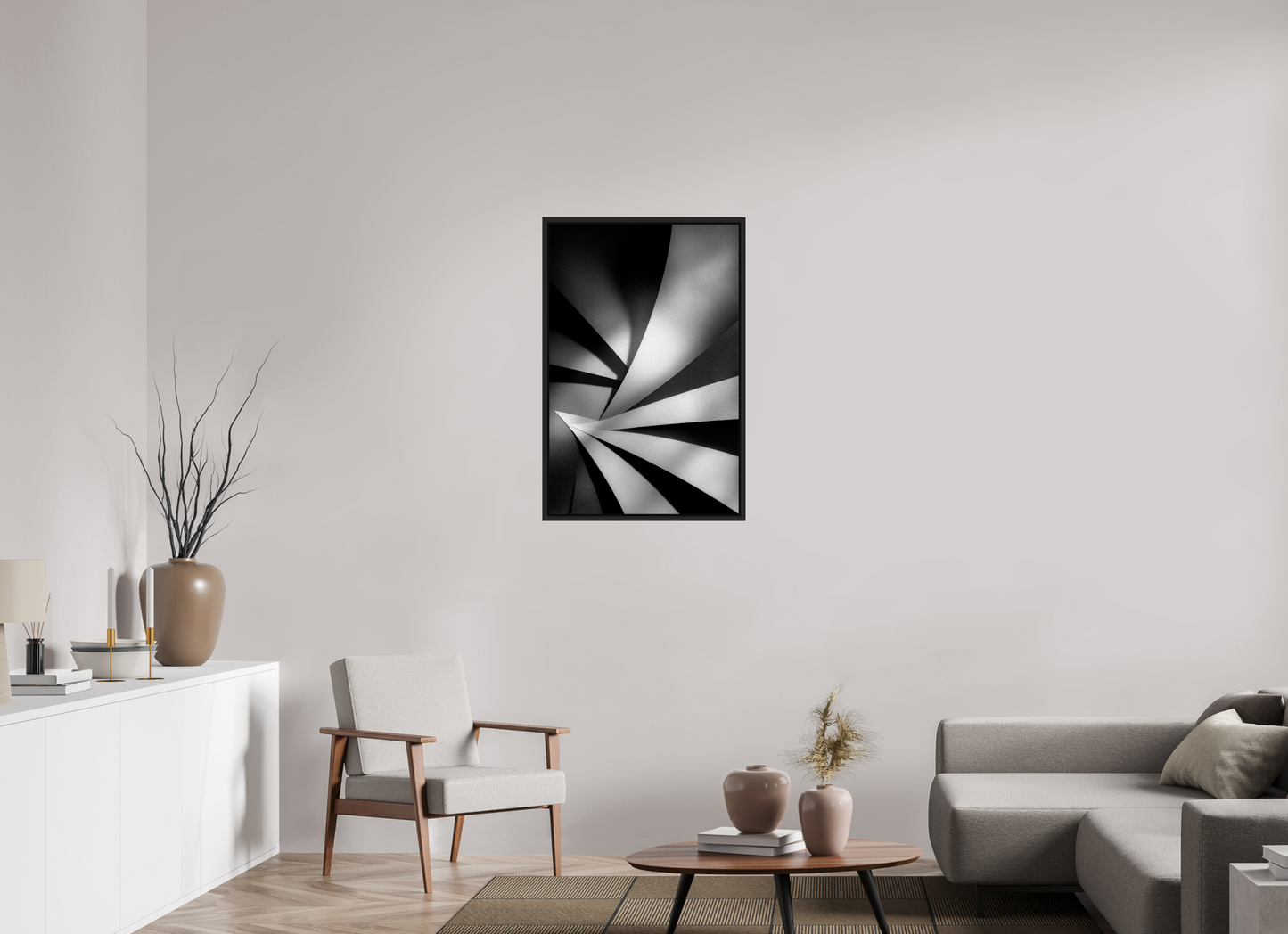 24 x 36.7″, Fine Art Print on Aluminum Dibond with Boarder Abstract B&W 2