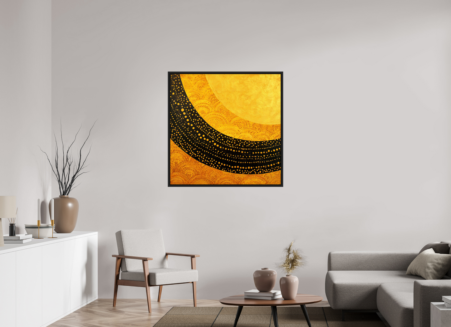 40 x 40″, Fine Art Print on Aluminum Dibond with Boarder Art Deco Sun