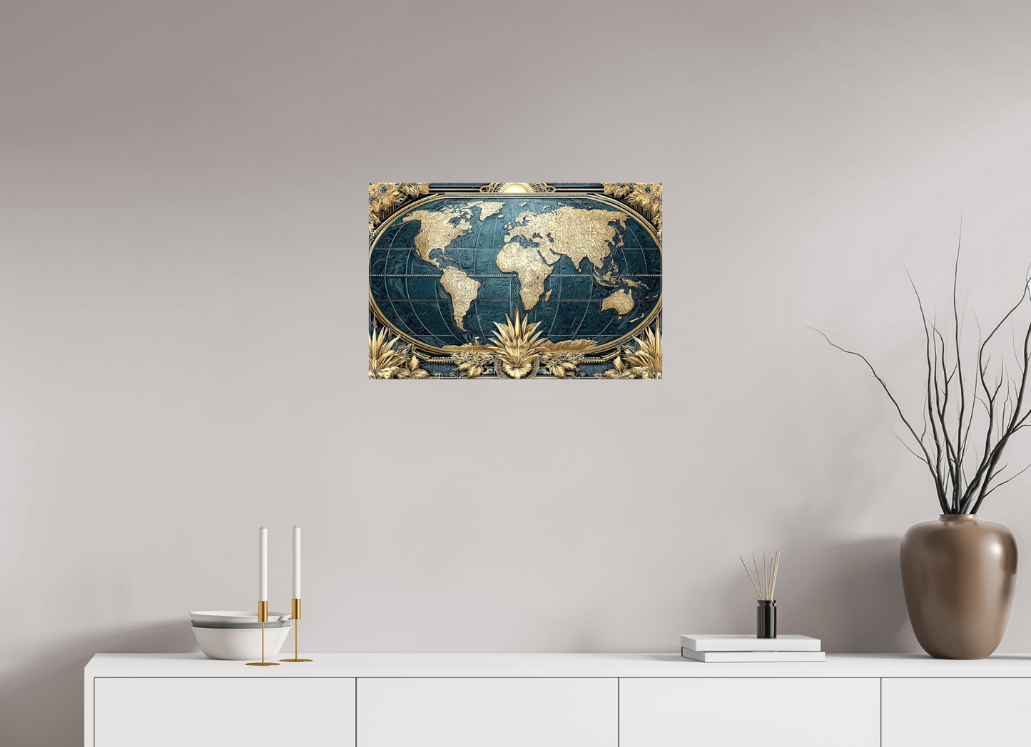 24 x 16″, Glossy Canvas Art Deco World Map