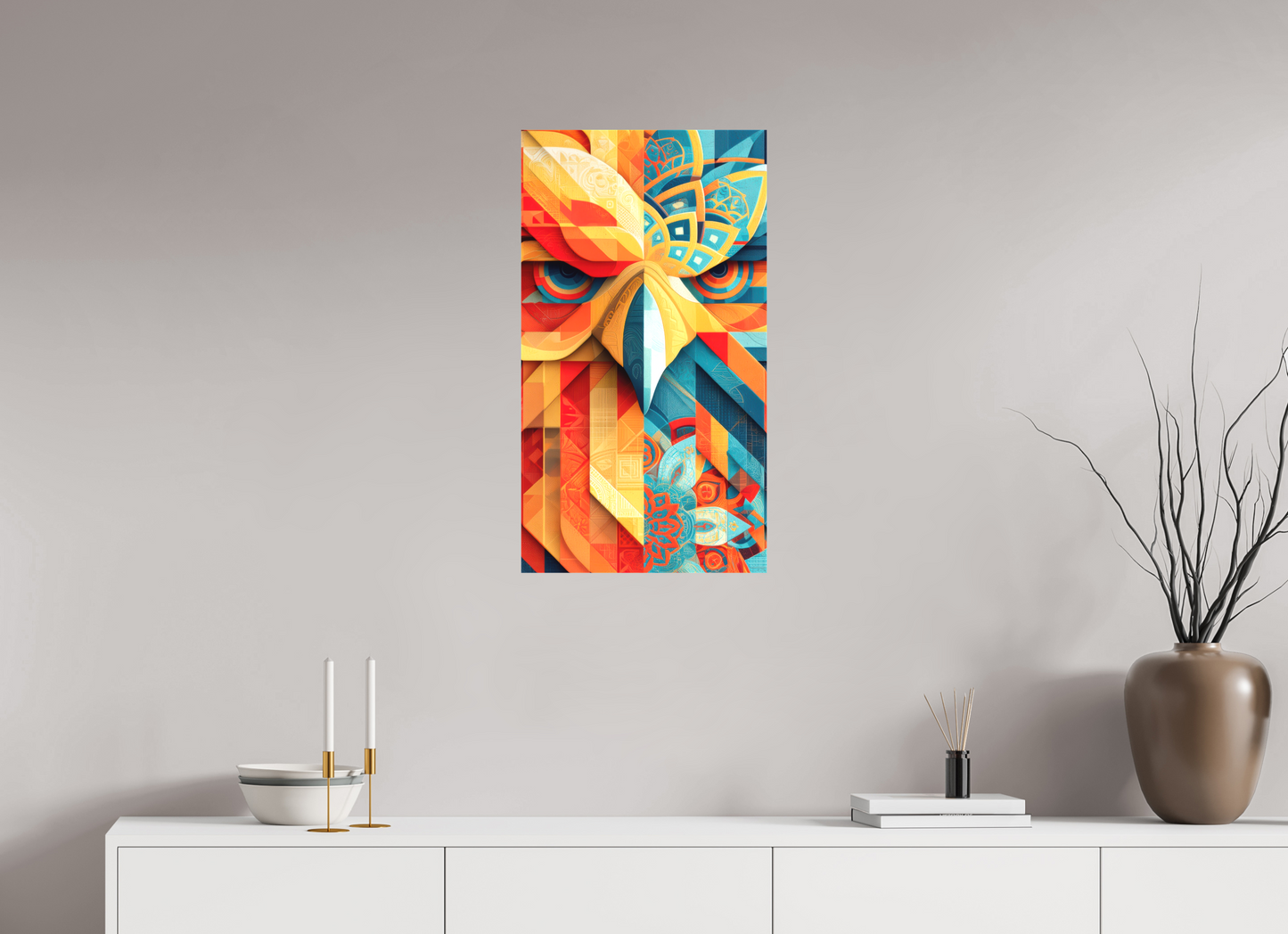 16 x 29.1″, Textile on Canvas Abstract Warm & Cold Eagle