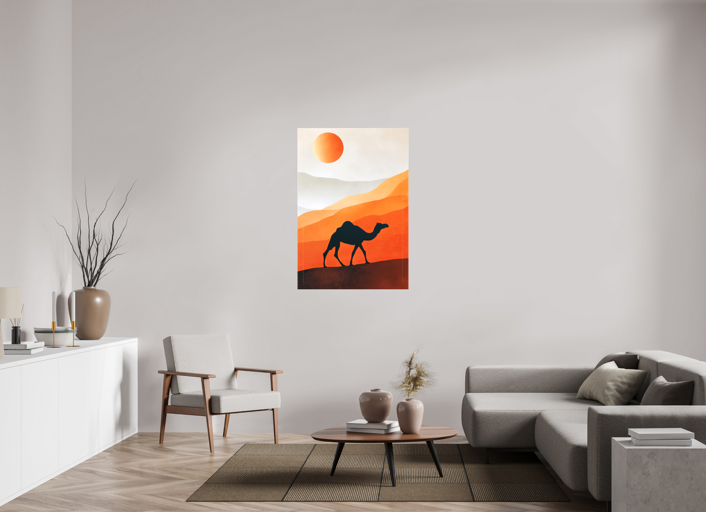 32 x 46.6″, Textile on Canvas Camel