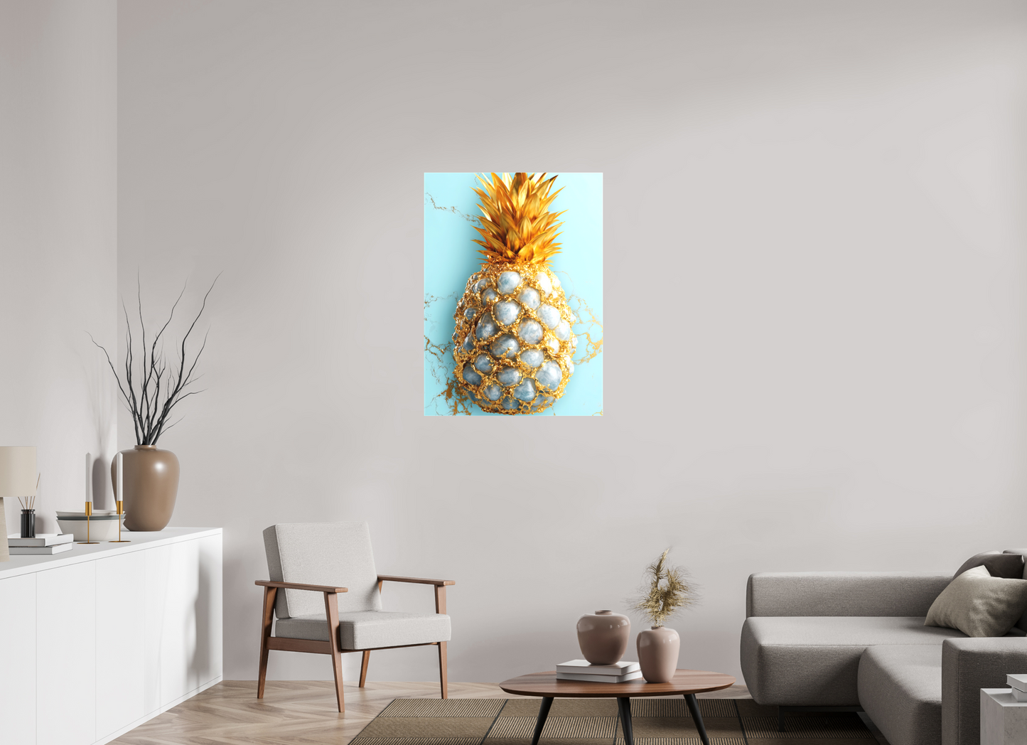 28 x 38.2″, Textile on Canvas Gold Pineapple