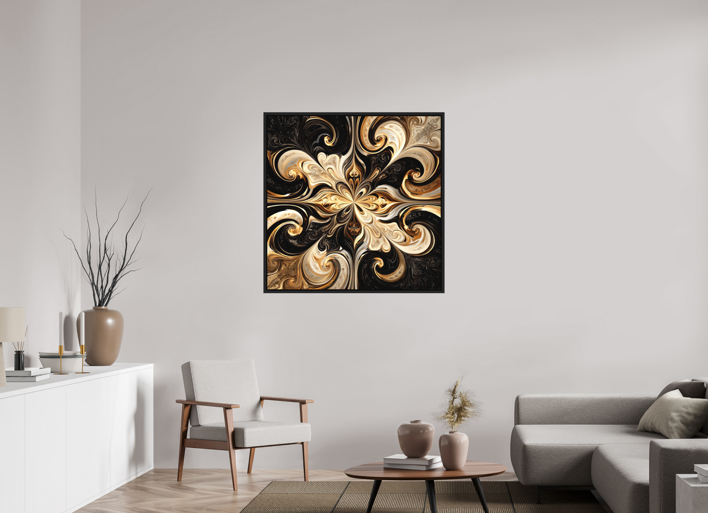 40 x 40″, Photo Print on Aluminum Backing with boarder Coffee & Cream