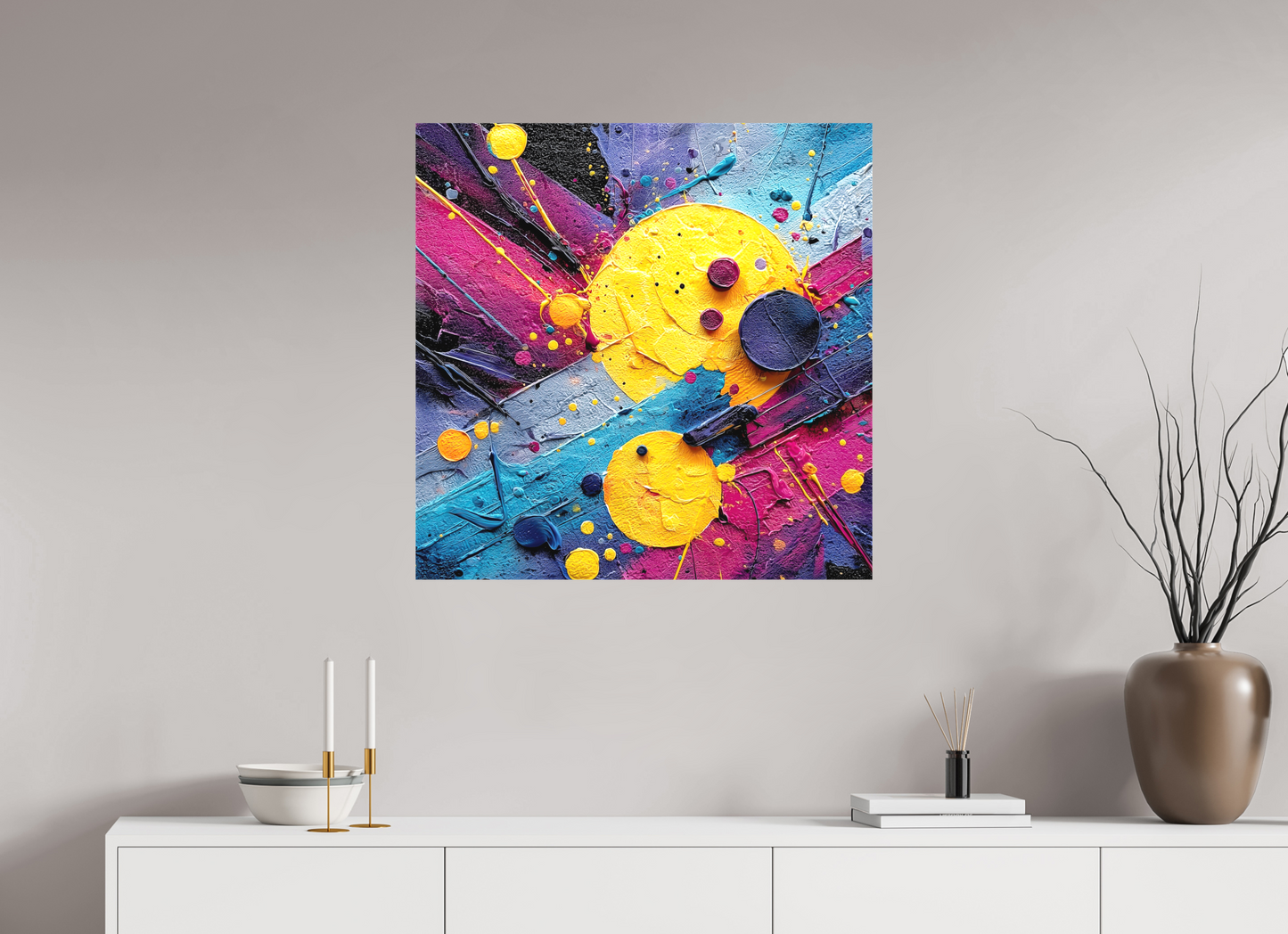 30 x 30″, Textile on Canvas Color Blast