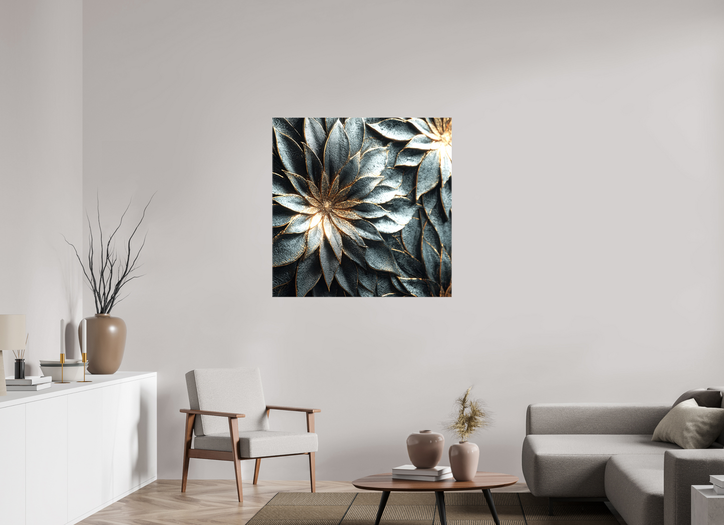 40 x 40″, Glossy Canvas Modern Flowers