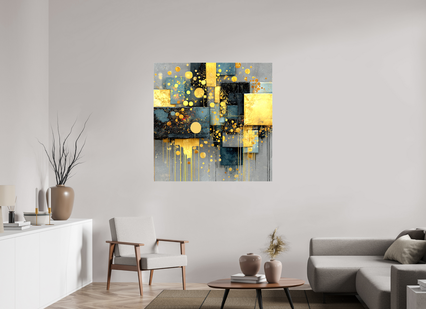 45 x 45″, Glossy Canvas Abstract Gold