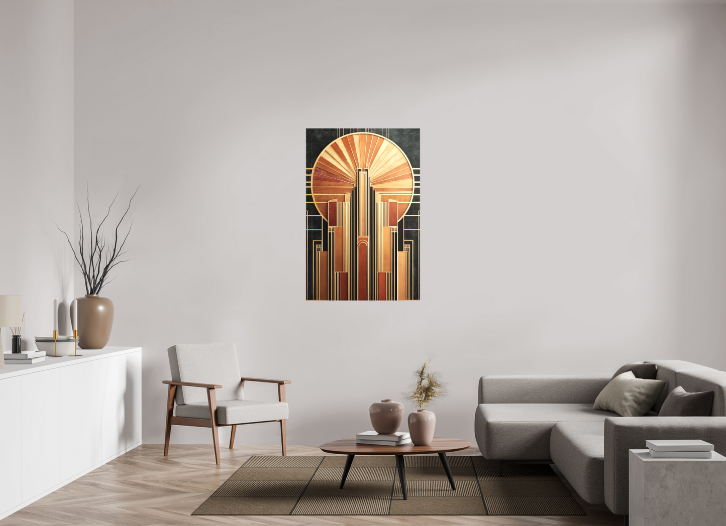 32 x 48.5″, Textile on Canvas Art Deco City 2