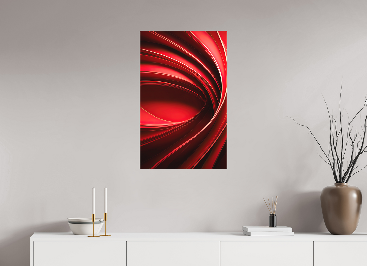 20 x 31.9″, Textile on Canvas Red Eye