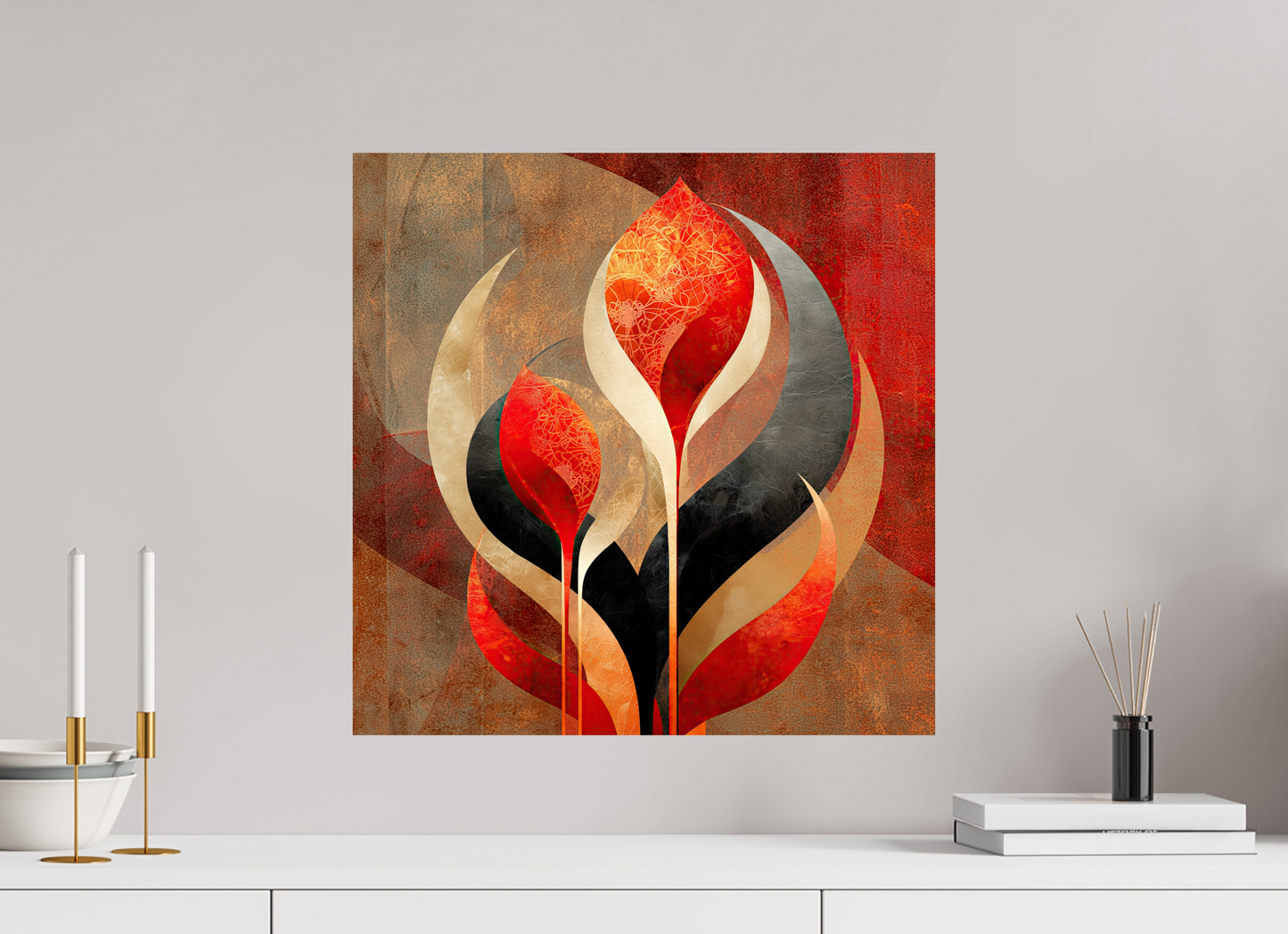 20 x 20″, Fine Art Print On Aluminum Dibond Abstract Flowers 1