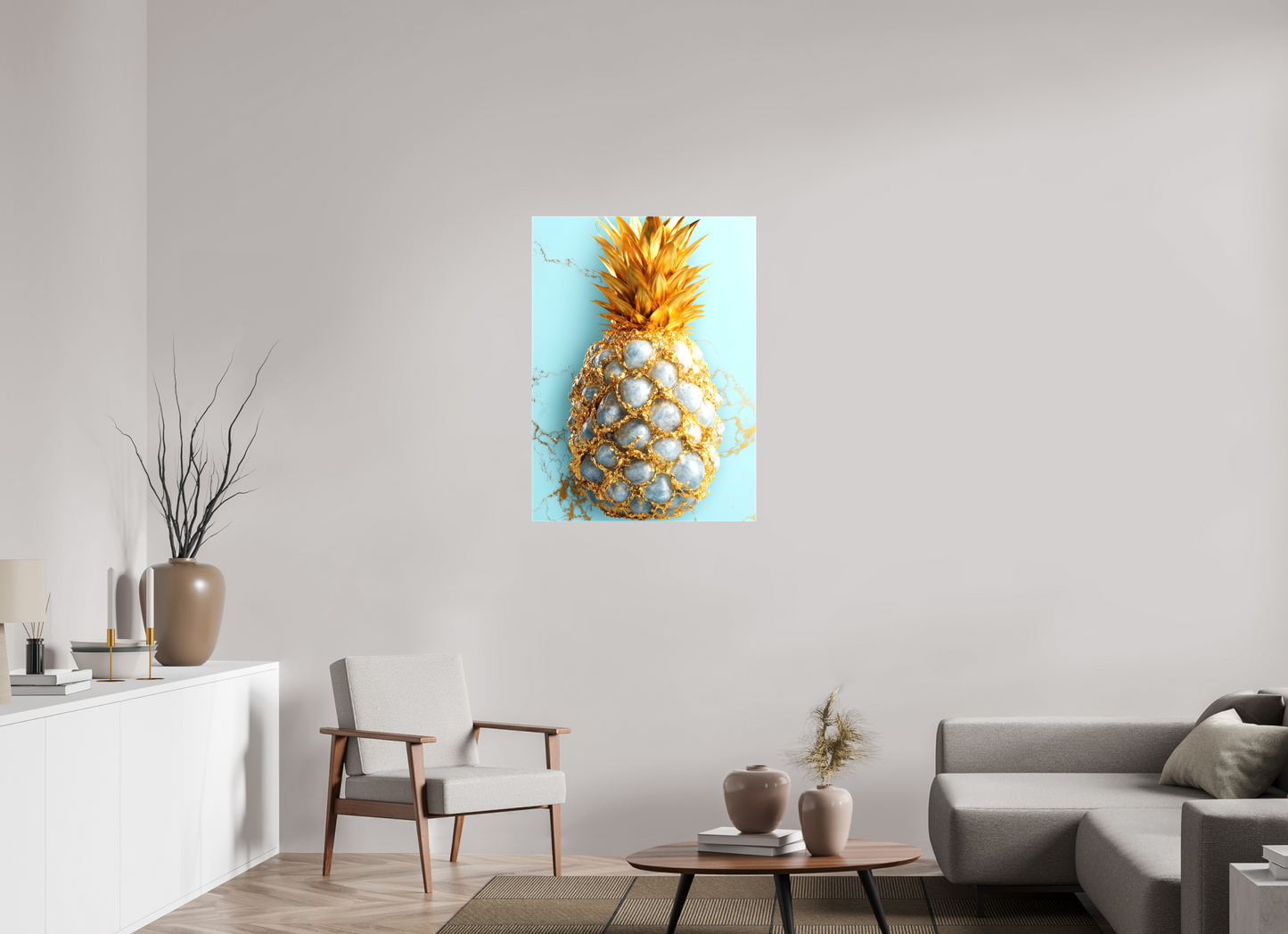 28 x 38.2″, Glossy Canvas Gold Pineapple