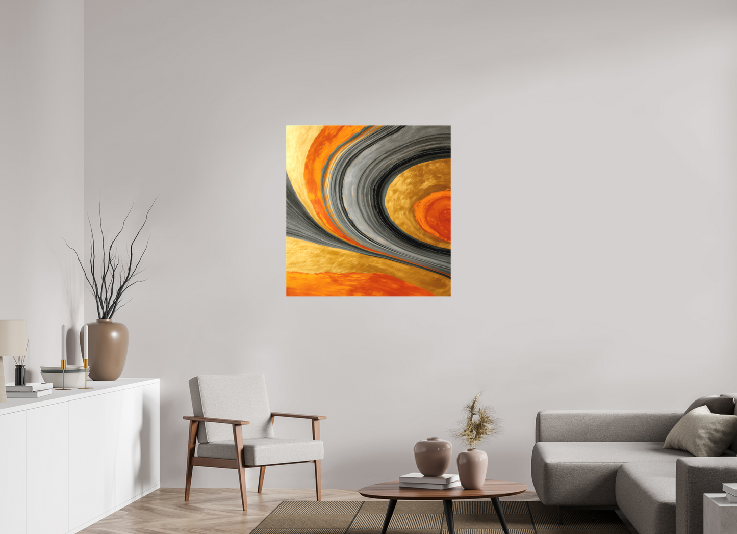 36 x 37.4″, Textile on Canvas Abstract Gold Geode 2