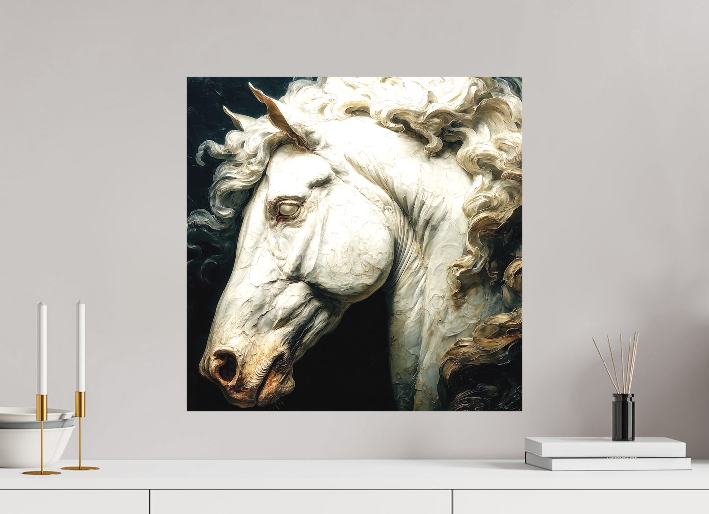 20 x 20″, Textile on Canvas Pale Horse