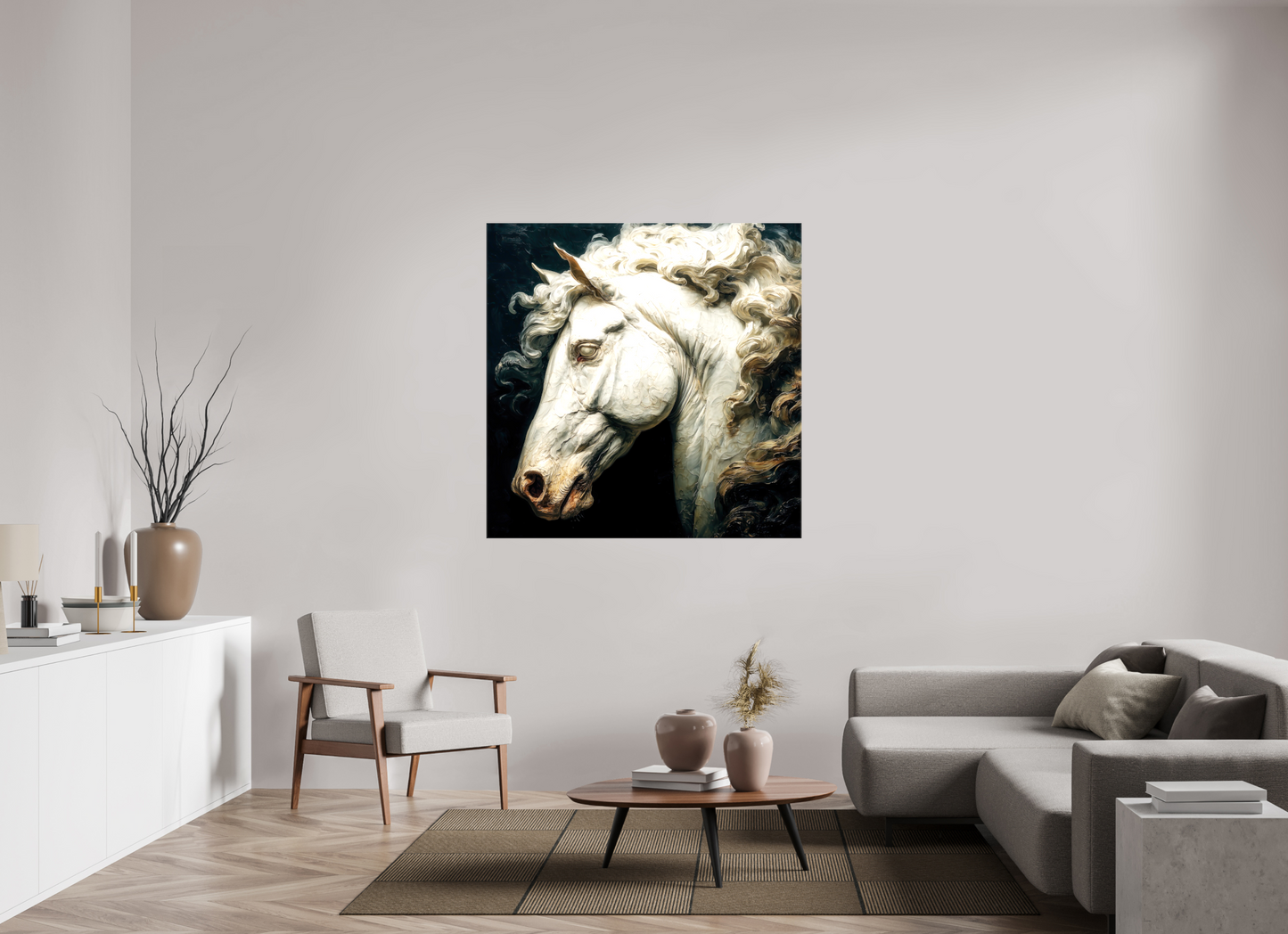 50 x 50″, Glossy Canvas Pale Horse