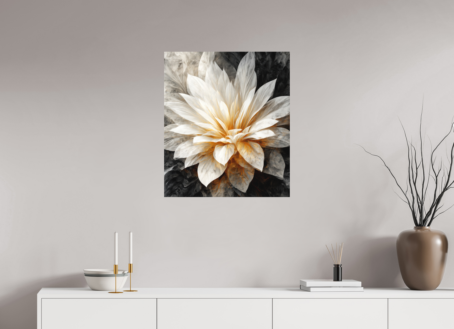 24 x 27.8″, Photo Print on Aluminum Backing White & Gold Flower 2