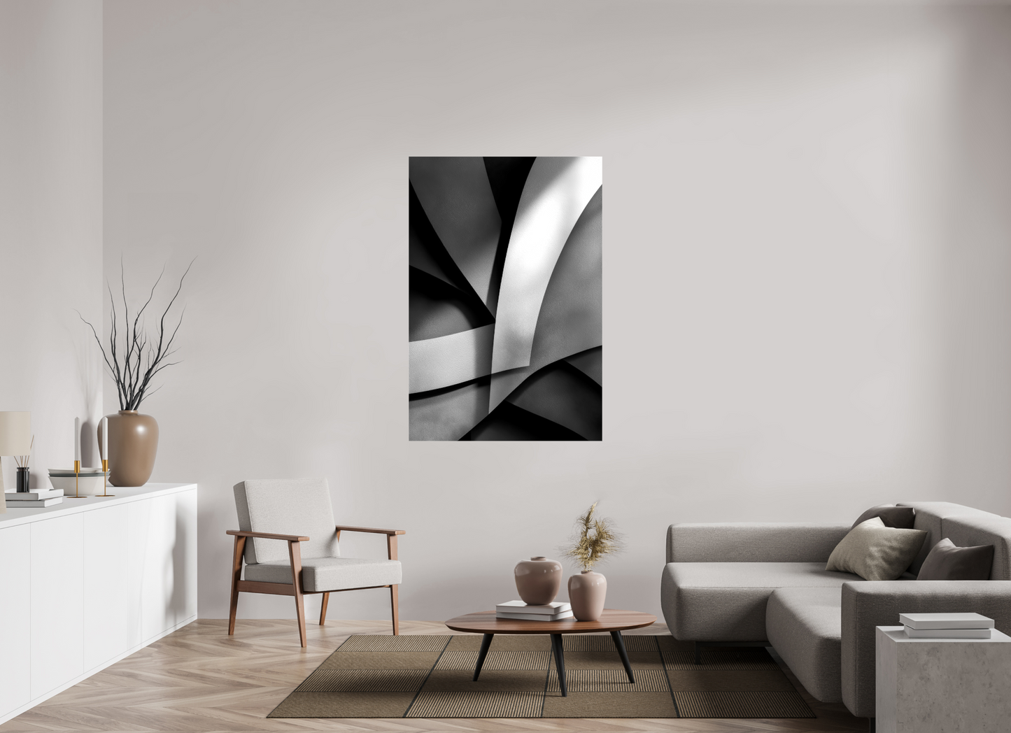 39 x 57.6″, Glossy Canvas Abstract B&W 3