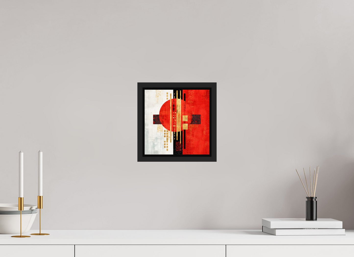 8 x 8″, Fine Art Print on Aluminum Dibond with Boarder Abstract Rising Sun