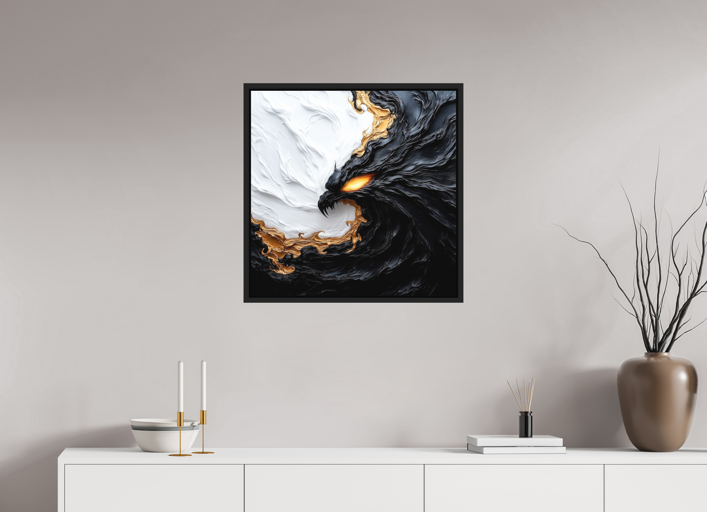 25 x 25″, Photo Print on Aluminum Backing with boarder Yin Yang Bird
