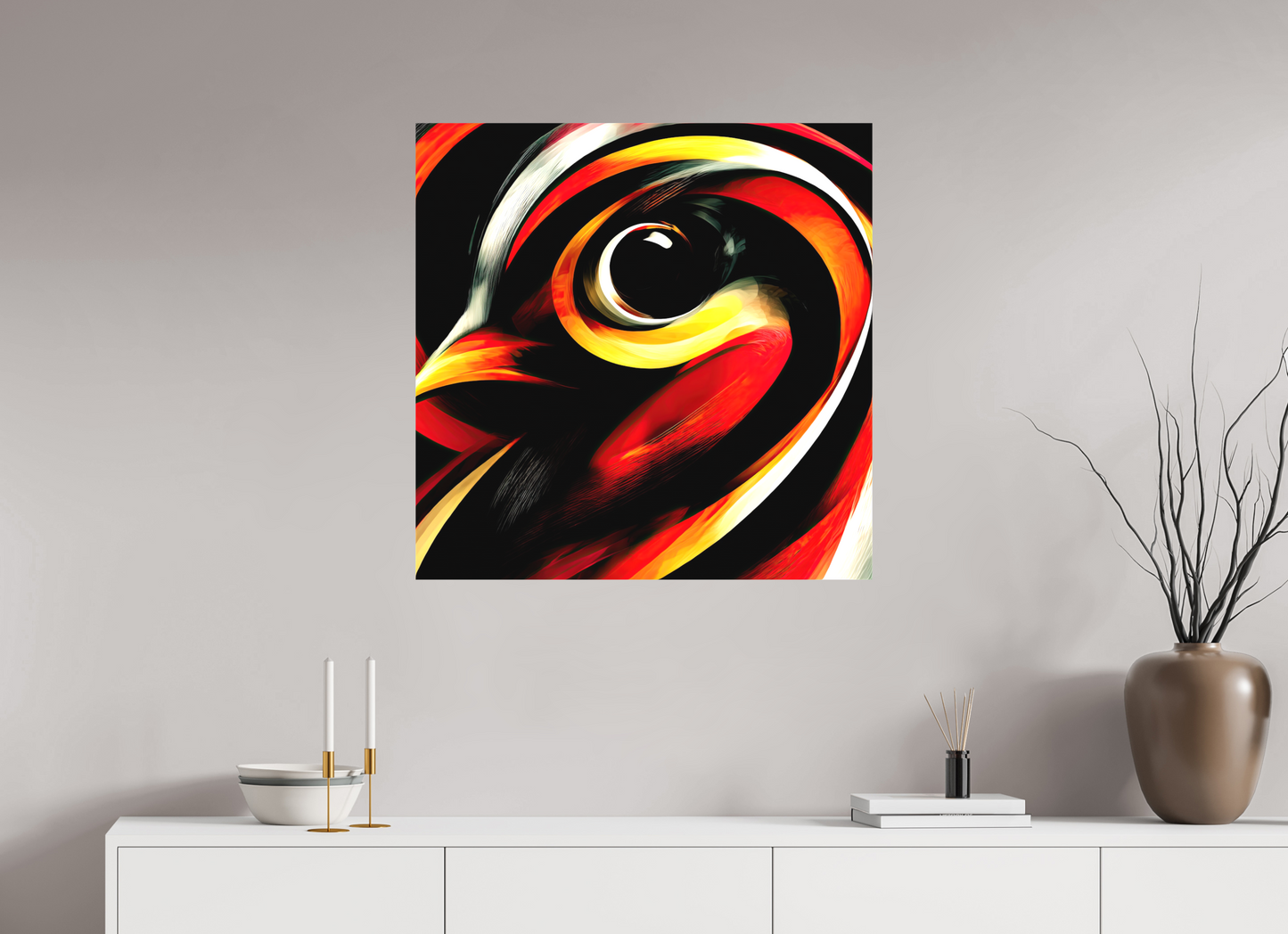 30 x 30″, Textile on Canvas Abstract Bird