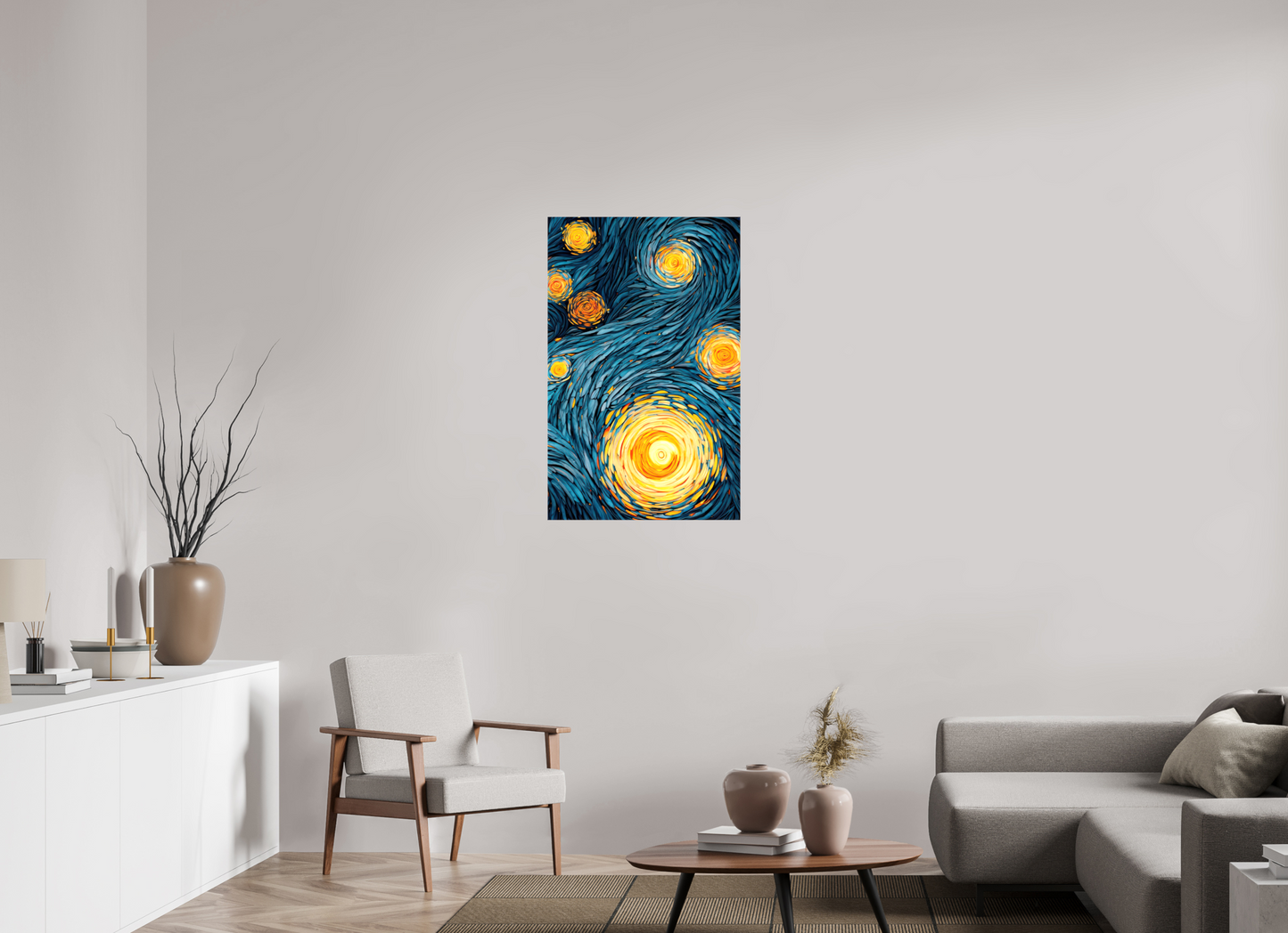 24 x 38″, Glossy Canvas Abstract Blue & Yellow Swirls 2