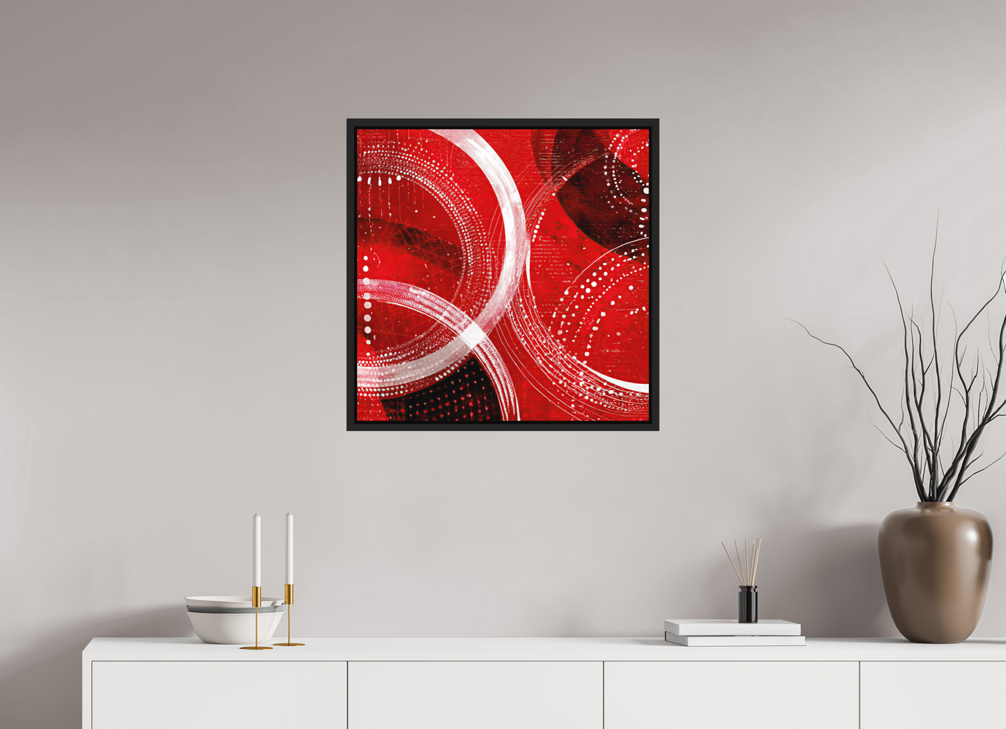 25 x 25″, Photo Print on Aluminum Backing with boarder Red & White