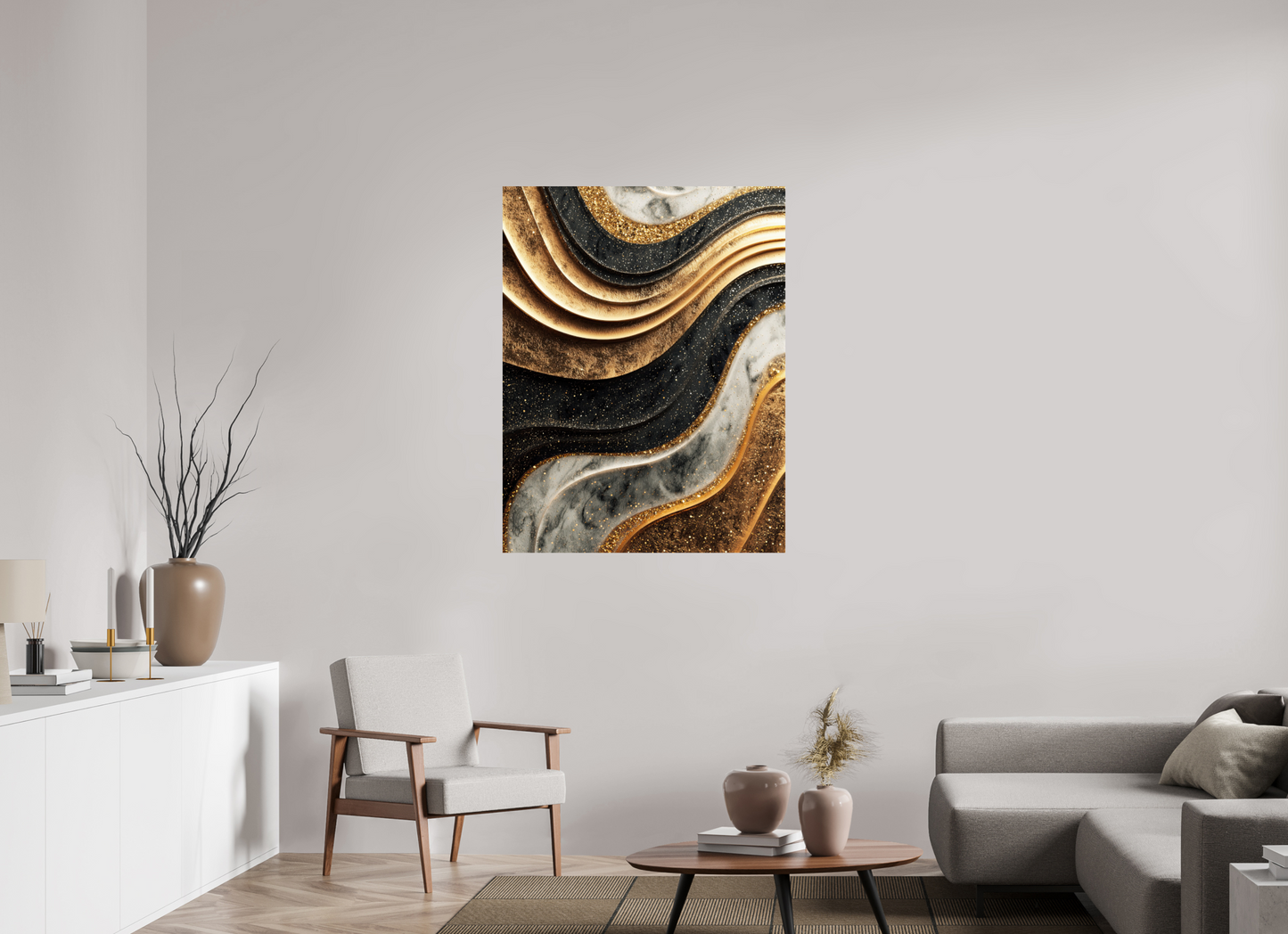 36 x 46.7″, Fine Art Print On Aluminum Dibond Gold Marble Swirl