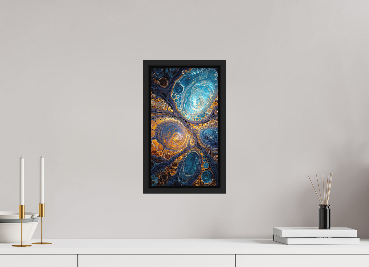 8 x 14″, Photo Print on Aluminum Backing with boarder Abstract Geode
