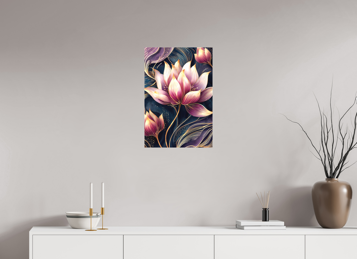 16 x 23.7″, Textile on Canvas Art Deco Purple Lotus
