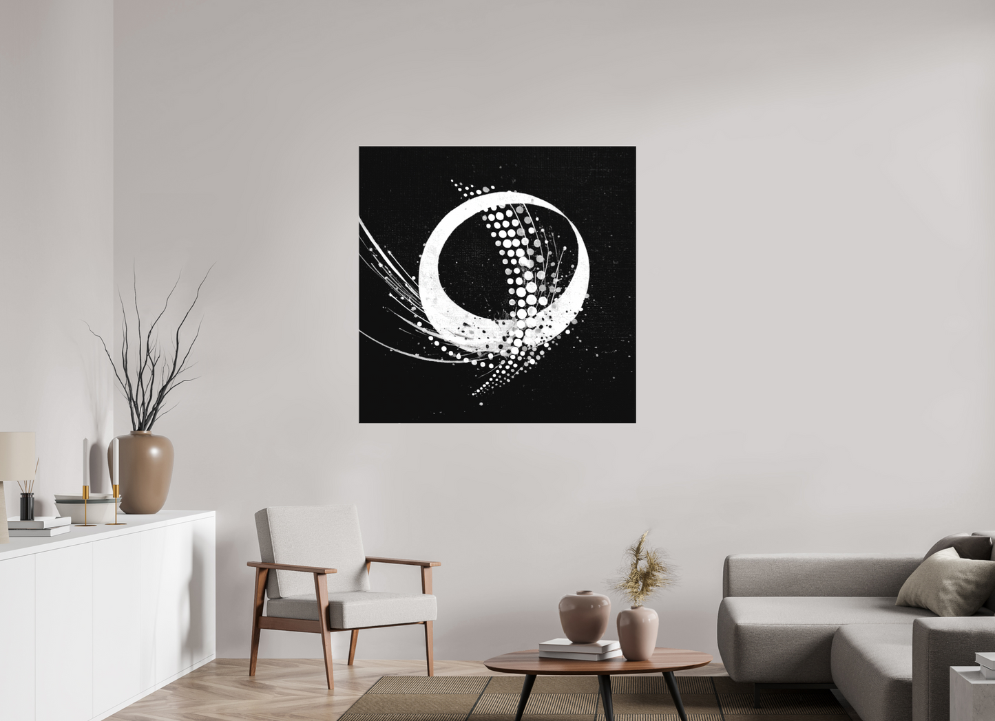 45 x 45″, Textile on Canvas Sputnik