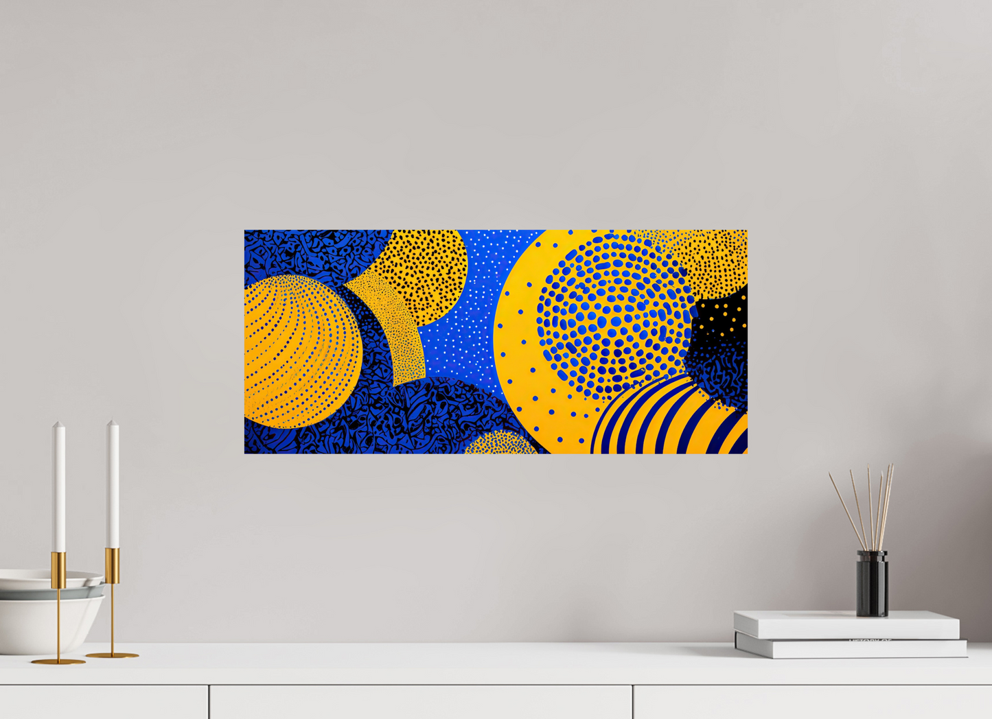22.4 x 10″, Fine Art Print On Aluminum Dibond Yellow & Blue 2