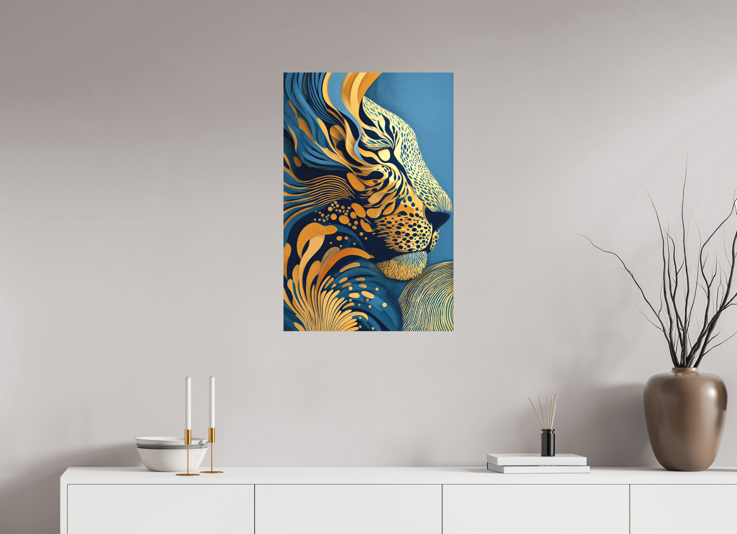 20 x 30.5″, Photo Print on Aluminum Backing Yellow & Blue Cheetah