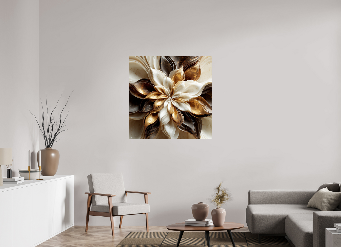 40 x 40″, Fine Art Print On Aluminum Dibond Coffee Marble Flower